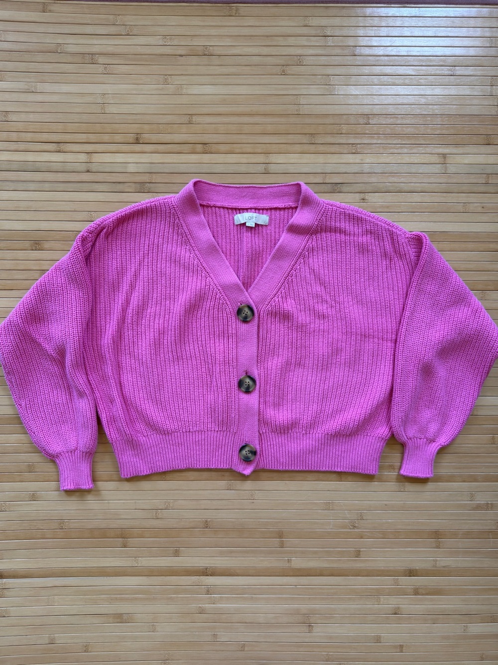 LOFT Hot Pink Cropped Button‑Front Cardigan Sweater